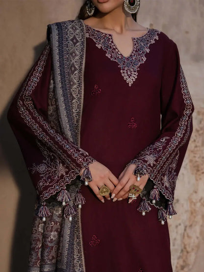 3 Piece Unstitched Heavy Embroidered Lawn Suit with Printed Voil Dupatta