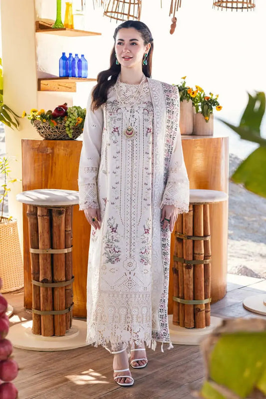 3 Piece Unstitched Heavy Embroidered Chicken Kari Lawn Suit with Printed Khaadi Jacqaurd Dupatta