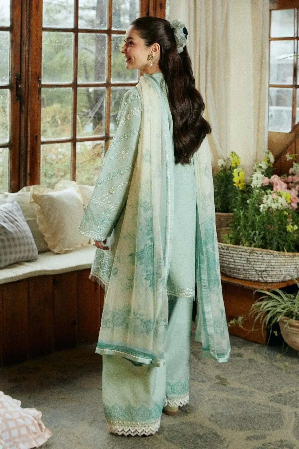 3 Piece Unstitched Heavy Embroidered Lawn Suit with Printed Voil Dupatta