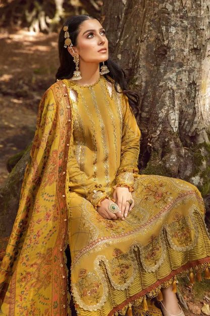 3 Piece Unstitched Heavy Embroidered Lawn Suit with Printed Monaar Slub Dupatta