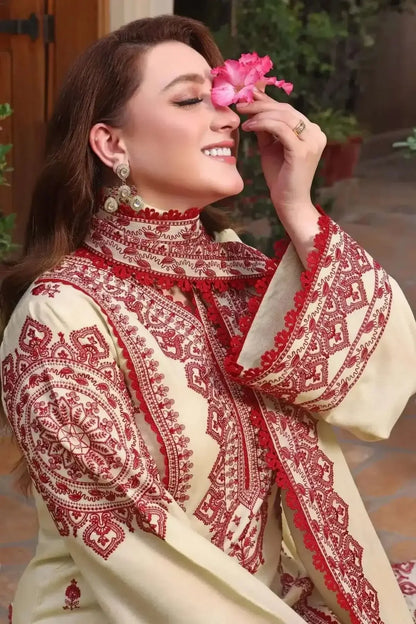 3 Piece Unstitched Heavy Embroidered Lawn Suit with Embroidered Lawn Dupatta