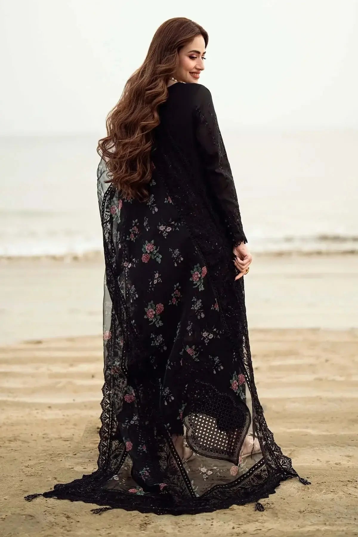 3 Piece Unstitched Heavy Sequenced Embroidered Lawn Suit with Sequenced Embroidered Voil Dupatta
