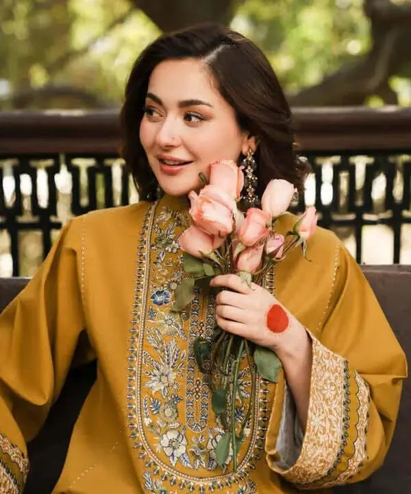 3 Piece Unstitched Heavy Embroidered Lawn Suit with Printed Monaar Slub Dupatta