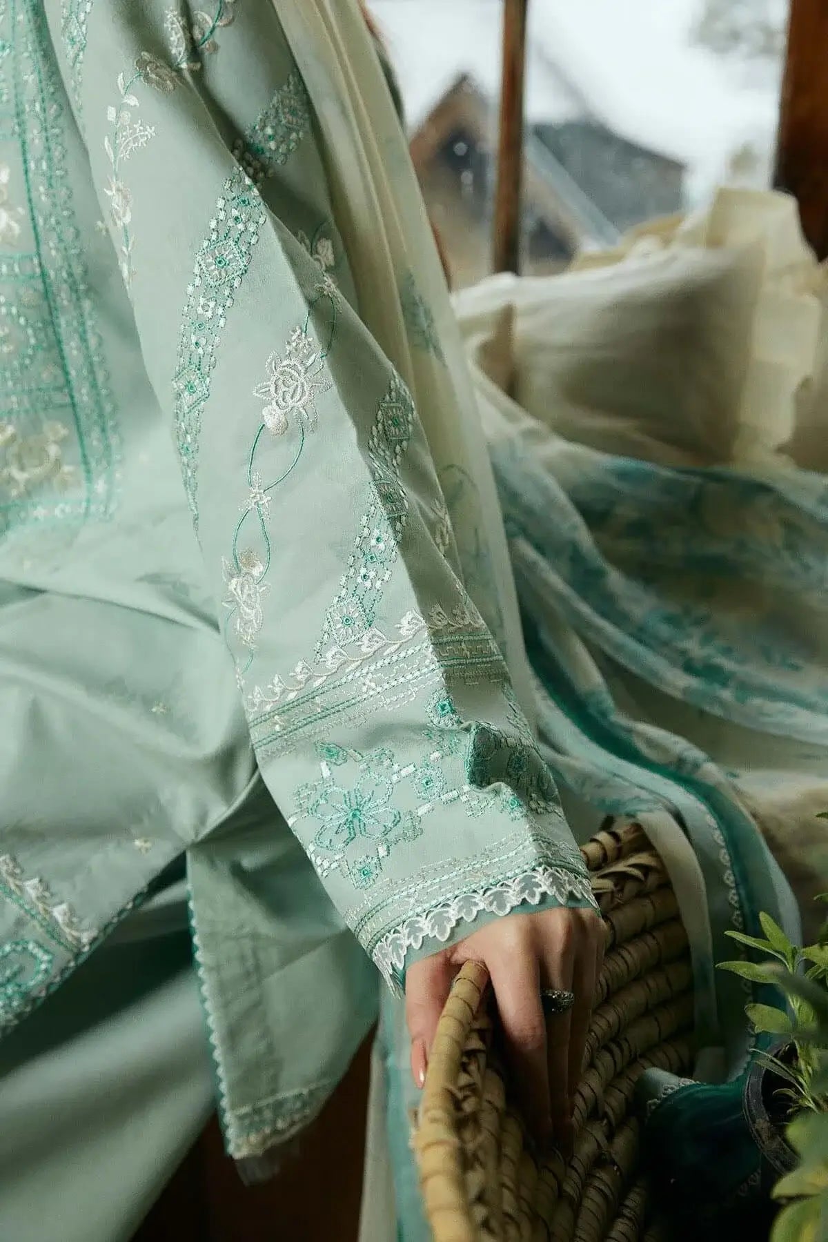 3 Piece Unstitched Heavy Embroidered Lawn Suit with Printed Voil Dupatta