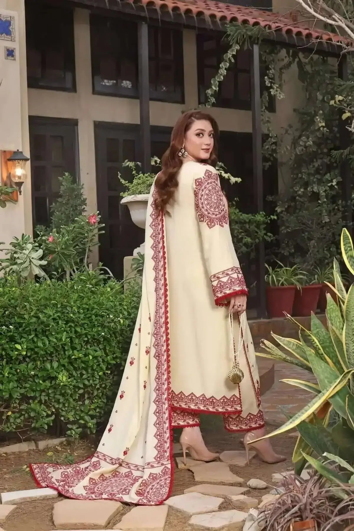 3 Piece Unstitched Heavy Embroidered Lawn Suit with Embroidered Lawn Dupatta