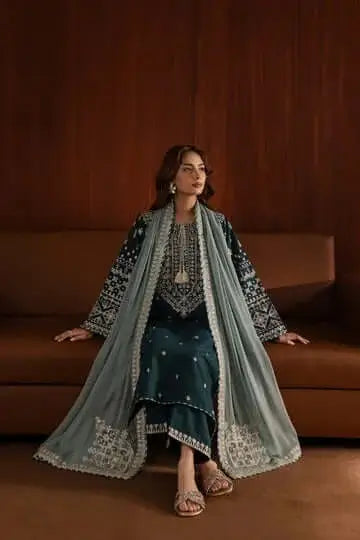 3 Piece Unstitched Heavy Embroidered Lawn Suit with Embroidered Chiffon Dupatta