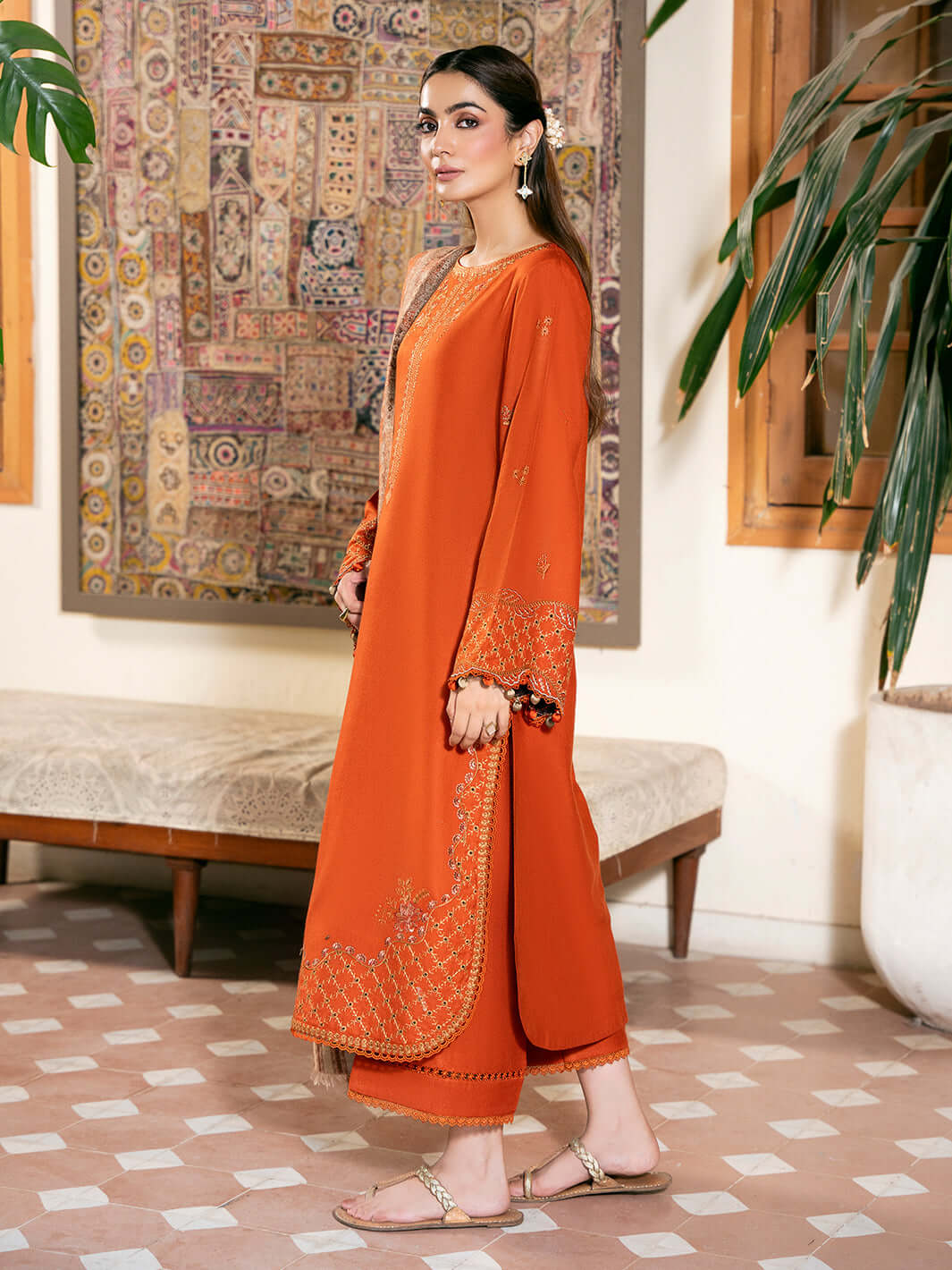 3 Piece Unstitched Heavy Embroidered Lawn Suit with Digital Printed Monaar Slub Dupatta