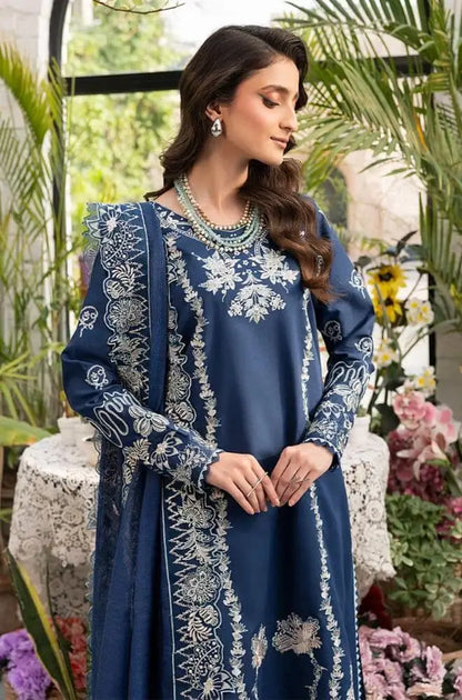 3 Piece Unstitched Heavy Embroidered Lawn Suit with Embroidered Khaadi Net Dupatta