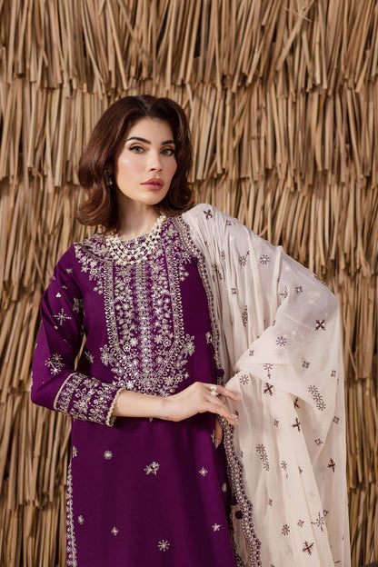 3 Piece Unstitched Heavy Embroidered Lawn Suit with Embroidered Chiffon Dupatta