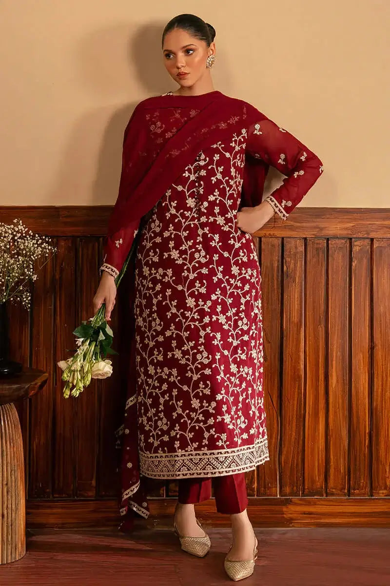 3 Piece Unstitched Heavy Embroidered Lawn Suit with Embroidered Bamber Chiffon Dupatta