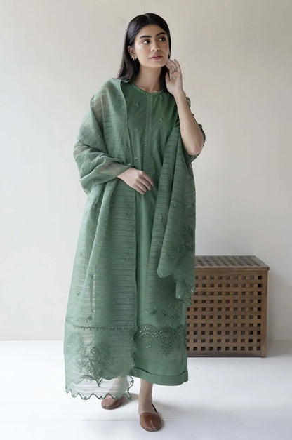 3 Piece Unstitched Heavy Embroidered Lawn Suit with Embroidered Organza Dupatta
