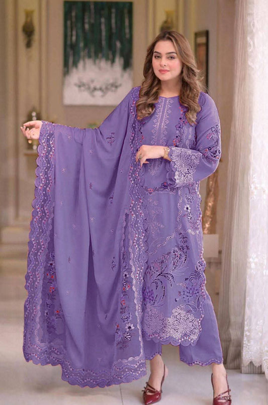 3 Piece Unstitched Heavy Embroidered Lawn Suit with Embroidered Fancy Dupatta