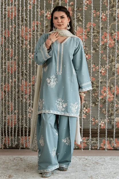 3 Piece Unstitched Heavy Embroidered Lawn Suit with Embroidered Chiffon Dupatta
