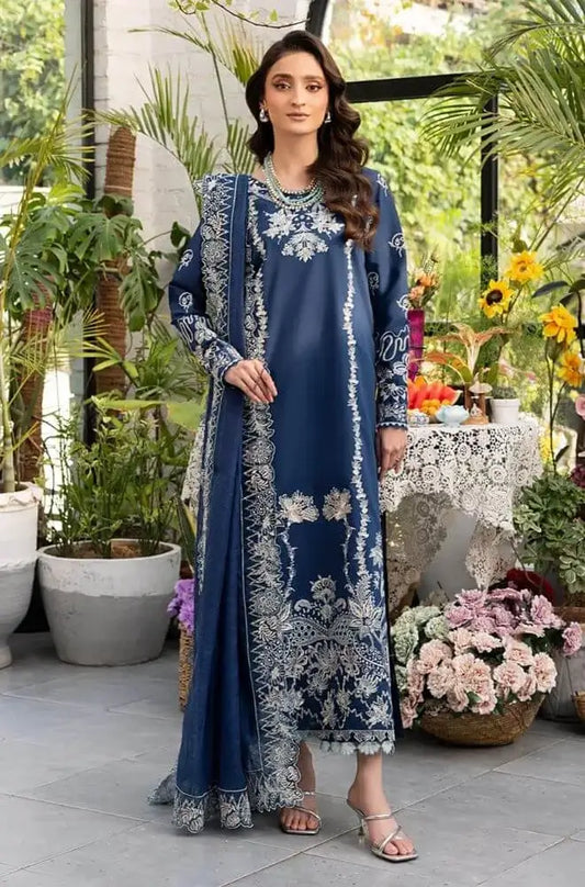 3 Piece Unstitched Heavy Embroidered Lawn Suit with Embroidered Khaadi Net Dupatta