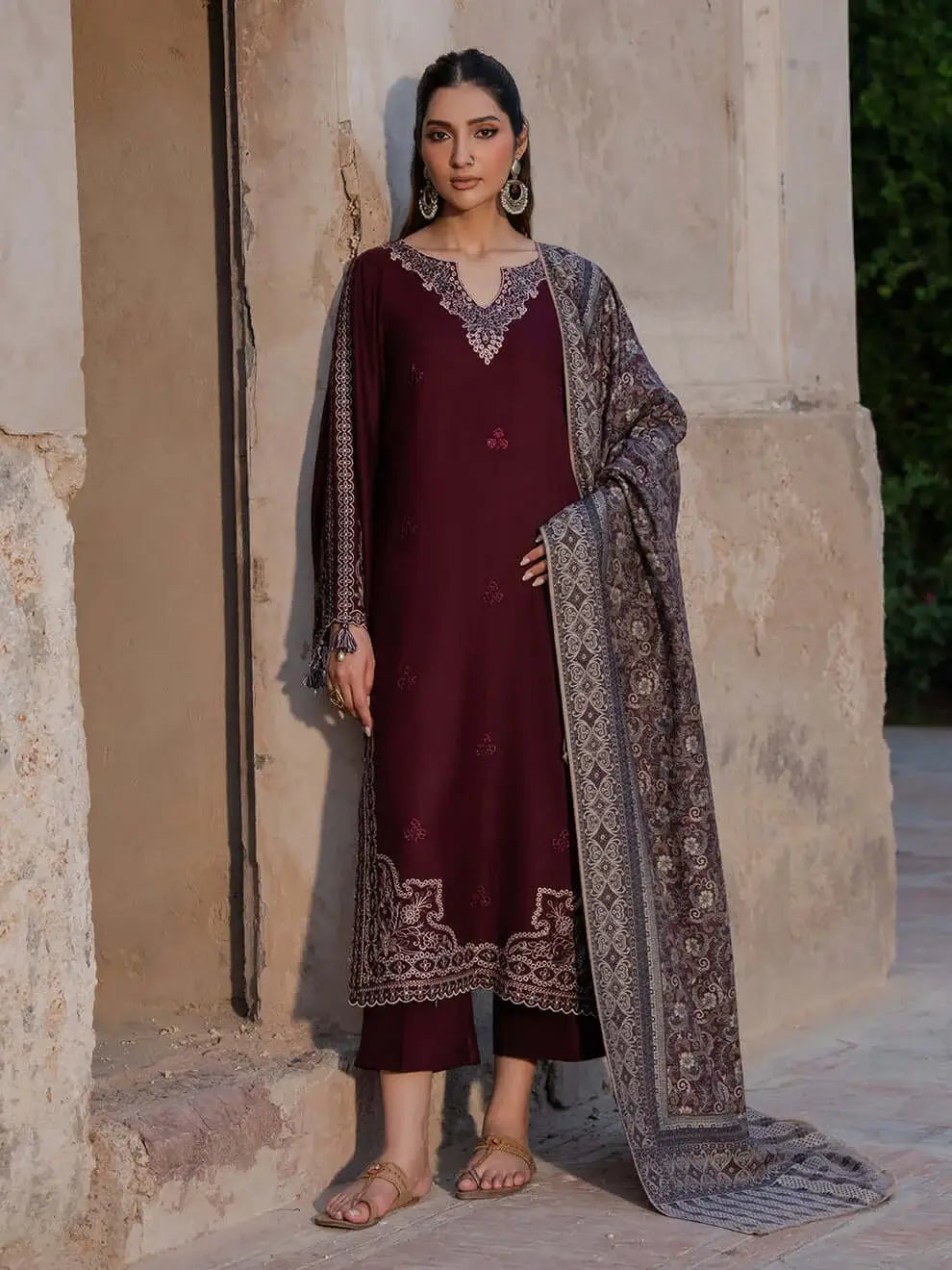 3 Piece Unstitched Heavy Embroidered Lawn Suit with Printed Voil Dupatta