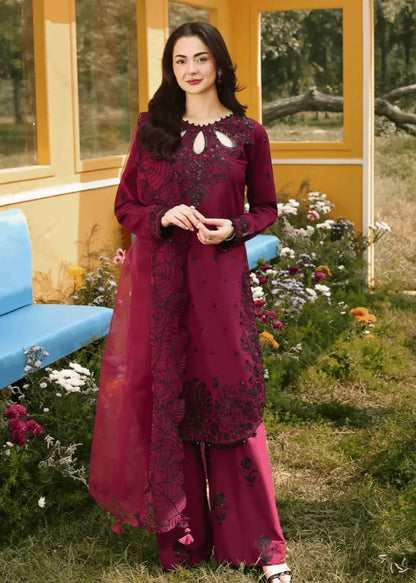 3 Piece Unstitched Heavy Embroidered Lawn Suit with Embroidered Chiffon Dupatta