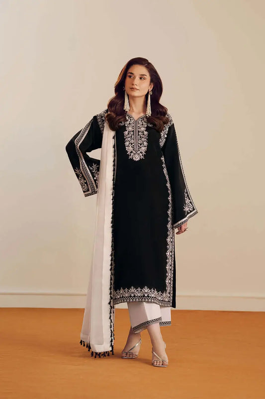 3 Piece Unstitched Heavy Embroidered Lawn Suit with Embroidered Chiffon Dupatta