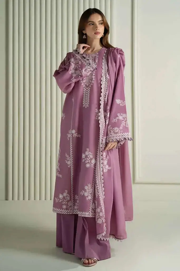 3 Piece Unstitched Heavy Embroidered Lawn Suit with Embroidered Pure Chiffon Dupatta