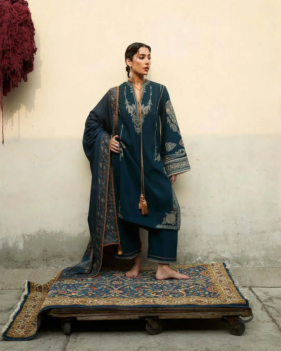 3 Piece Unstitched Heavy Sequenced Embroidered Lawn Suit with Printed Slub Dupatta