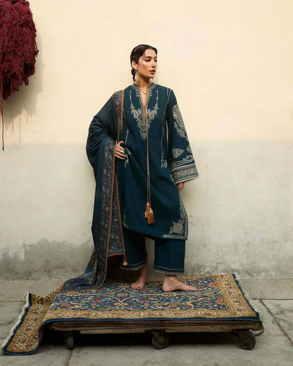 3 Piece Unstitched Heavy Sequenced Embroidered Lawn Suit with Printed Slub Dupatta