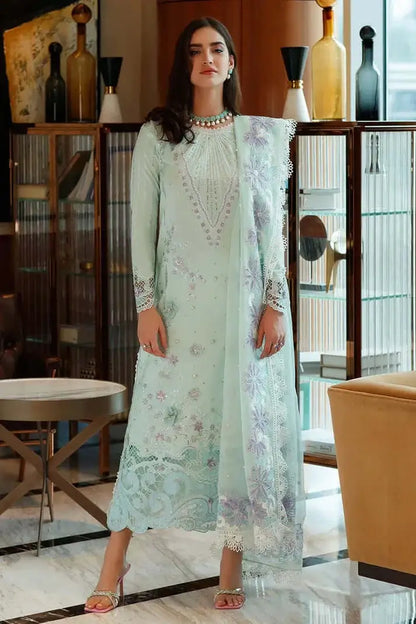 3 Piece Unstitched Heavy Sequenced Embroidered Lawn Suit with Embroidered Khaadi Net Dupatta