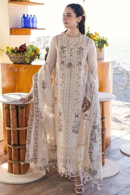 3 Piece Unstitched Heavy Embroidered Chicken Kari Lawn Suit with Printed Khaadi Jacqaurd Dupatta