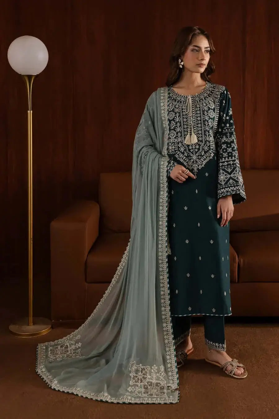 3 Piece Unstitched Heavy Embroidered Lawn Suit with Embroidered Chiffon Dupatta