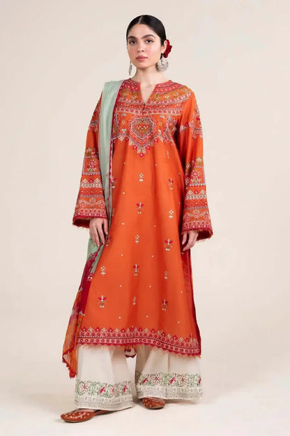 3 Piece Unstitched Heavy Embroidered Lawn Suit with Printed Slub Dupatta