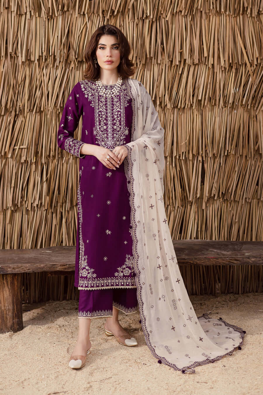 3 Piece Unstitched Heavy Embroidered Lawn Suit with Embroidered Chiffon Dupatta