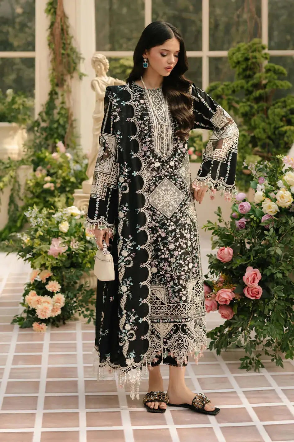 3 Piece Unstitched Heavy Embroidered Lawn Suit with Embroidered Bamber Chiffon Dupatta