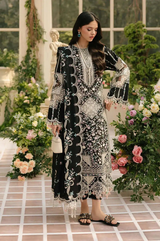 3 Piece Unstitched Heavy Embroidered Lawn Suit with Embroidered Bamber Chiffon Dupatta