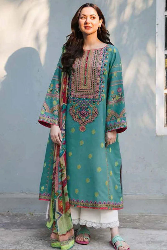 3 Piece Unstitched Heavy Embroidered Lawn Suit with Digital Printed Fancy Voil Dupatta