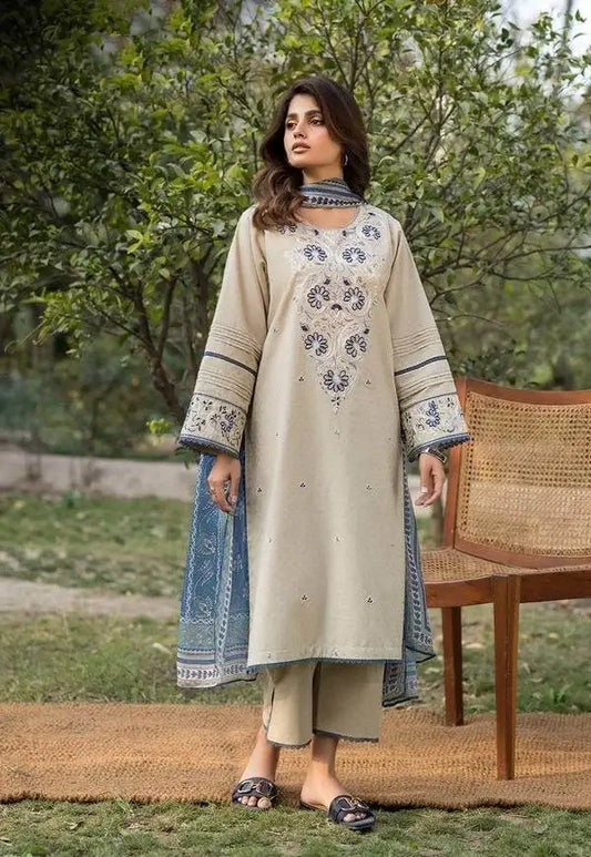 3 Piece Unstitched Heavy Embroidered Lawn Suit with Embroidered Slub Dupatta