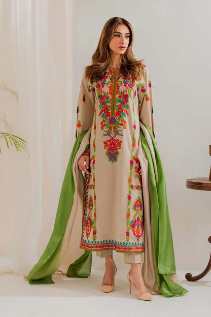 3 Piece Unstitched Heavy Embroidered Lawn Suit with Dyed Chiffon Dupatta