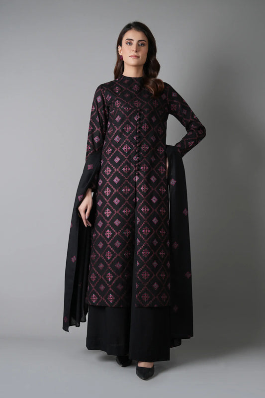 3 Piece Unstitched Heavy Embroidered Lawn Suit with Embroidered Chiffon Dupatta