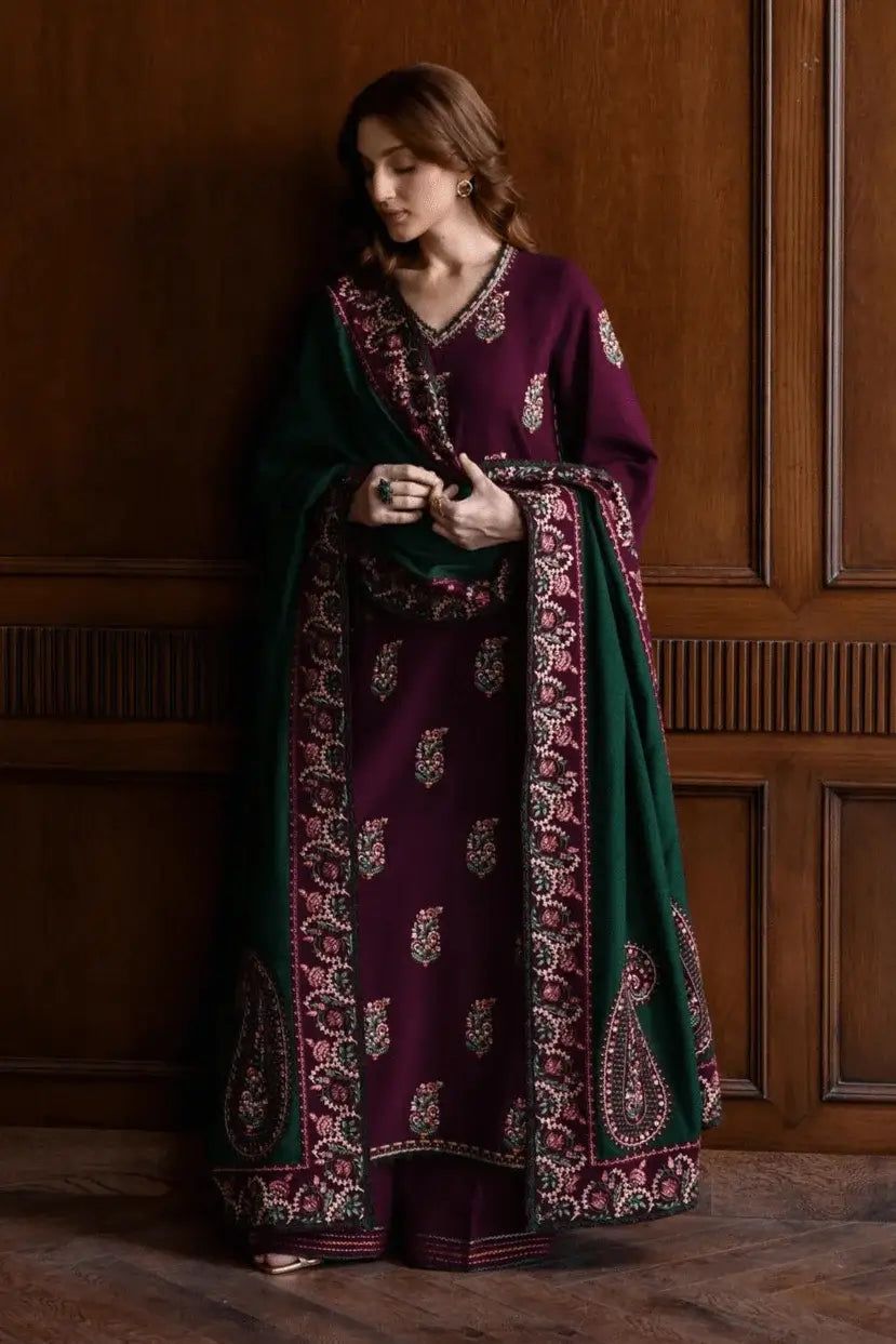 3 Piece Unstitched Heavy Embroidered Lawn Suit with Embroidered Lawn Dupatta