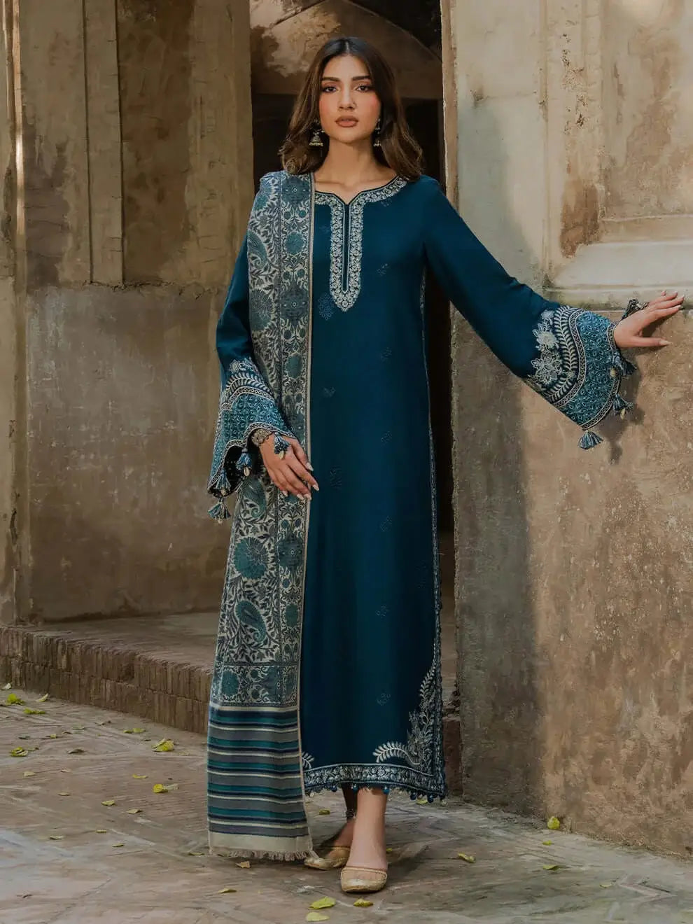 3 Piece Unstitched Heavy Embroidered Lawn Suit with Printed Voil Dupatta