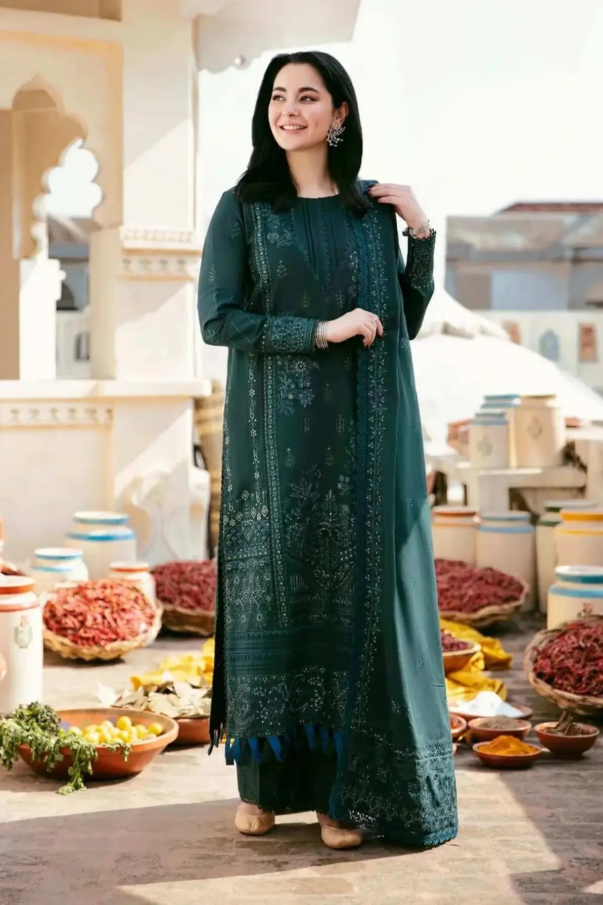 3 Piece Unstitched Heavy Embroidered Lawn Suit with Embroidered Lawn Dupatta