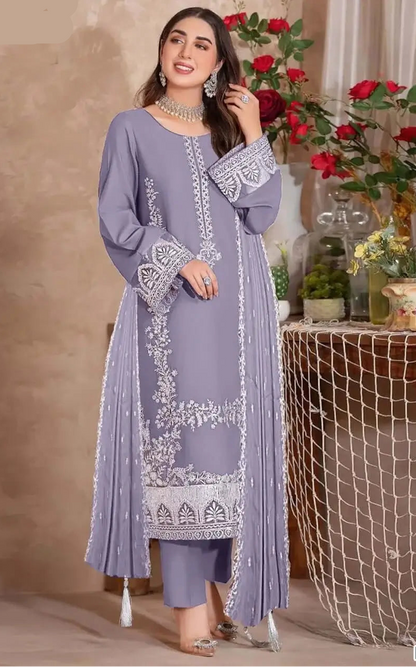 3 Piece Unstitched Heavy Embroidered Lawn Suit with Embroidered Chiffon Dupatta