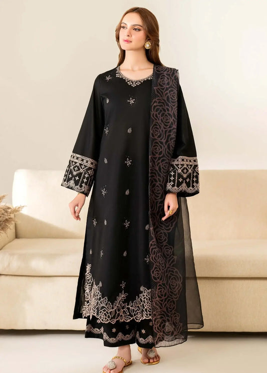 3 Piece Unstitched Heavy Embroidered Lawn Suit with Printed Voil Dupatta