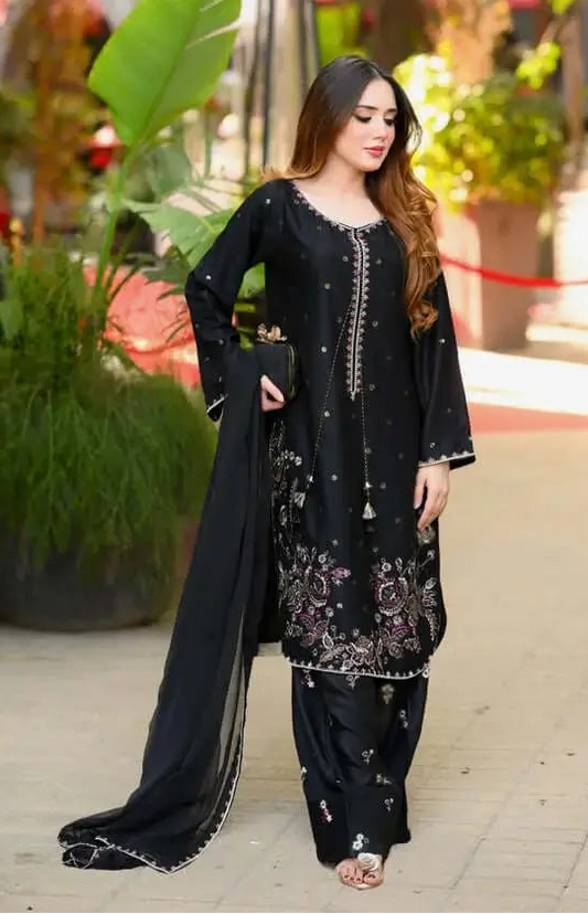 3 Piece Unstitched Heavy Embroidered Lawn Suit with Embroidered Chiffon Dupatta