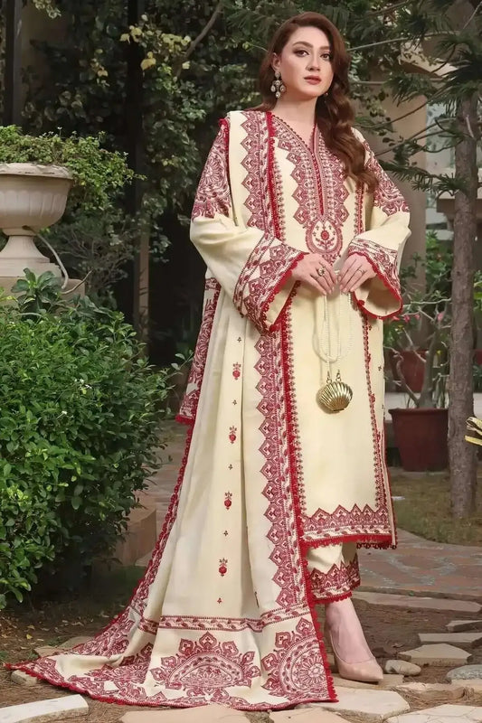 3 Piece Unstitched Heavy Embroidered Lawn Suit with Embroidered Lawn Dupatta