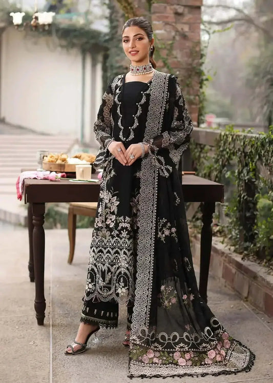 3 Piece Unstitched Heavy Embroidered Lawn Suit with Embroidered Chiffon Dupatta