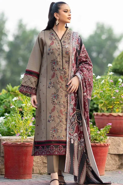 3 Piece Unstitched Heavy Embroidered Lawn Suit with Printed Slub Dupatta