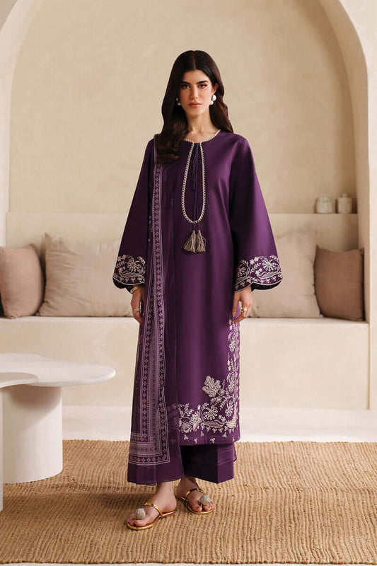 3 Piece Unstitched Heavy Embroidered Lawn Suit with Embroidered Chiffon Dupatta