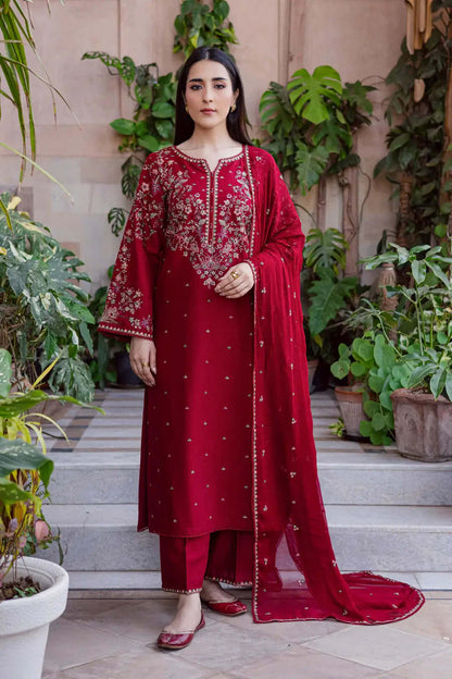 3 Piece Unstitched Heavy Embroidered Lawn Suit with Embroidered Chiffon Dupatta