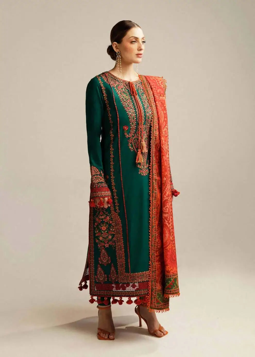 3 Piece Unstitched Heavy Embroidered Lawn Suit with Printed Voil Dupatta