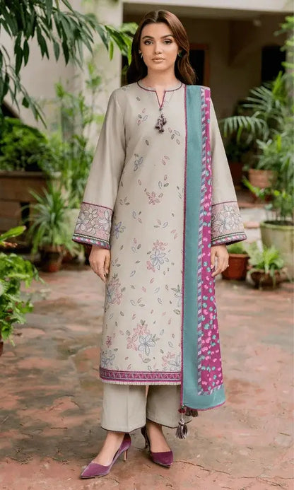 3 Piece Unstitched Heavy Embroidered Lawn Suit with Printed Slub Dupatta