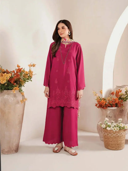 3 Piece Unstitched Heavy Embroidered Chicken Kari Lawn Suit with Printed Chiffon Dupatta