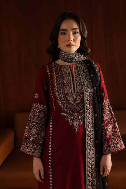 3 Piece Unstitched Heavy Embroidered Dhanak Suit with Embroidered Dhanak Shawl